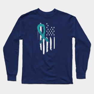 PTSD awareness ribbon distressed flag Long Sleeve T-Shirt